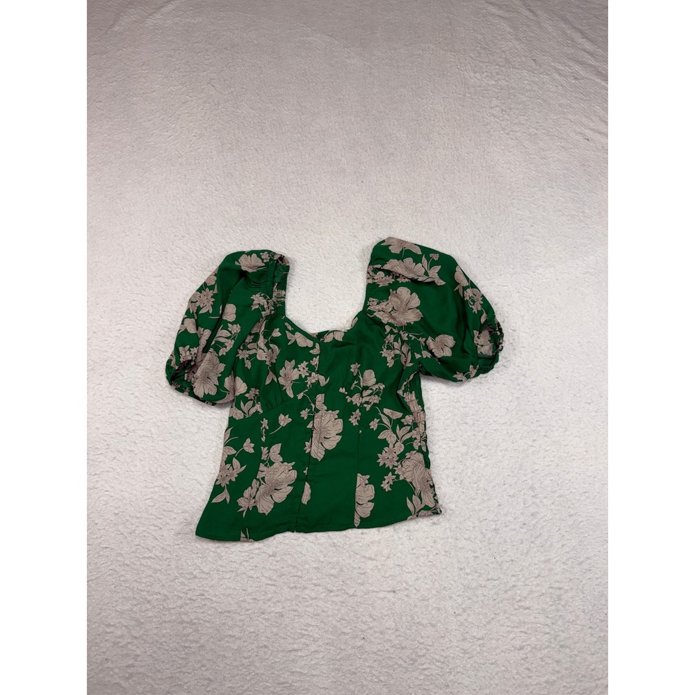 Sienna Sky Green Floral Puff Sleeve Smocked Back Top Small